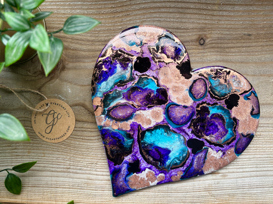 RITZY - Resin and Alcohol Ink Original Hanging Heart Artwork