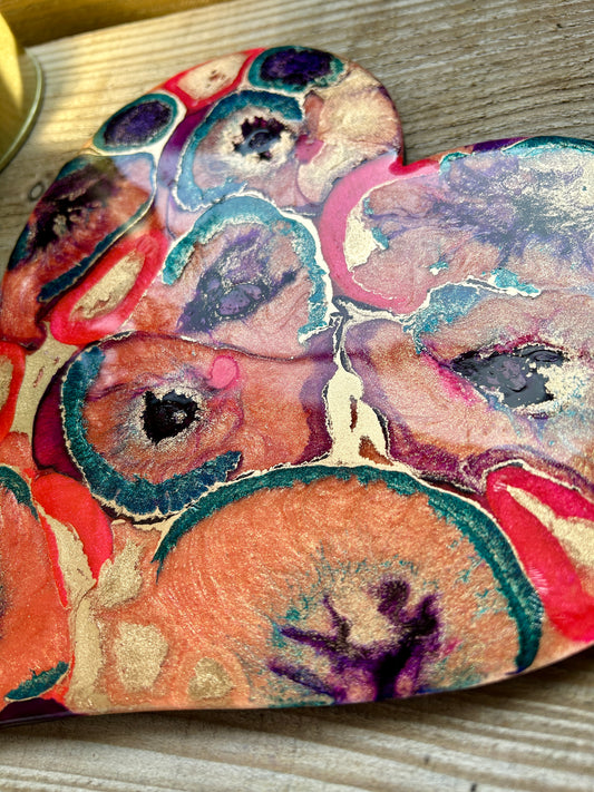 Resin and Alcohol Ink Original Hanging Heart Artwork