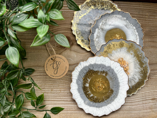 Geode Style Resin Art Coasters - Grey, White and Gold