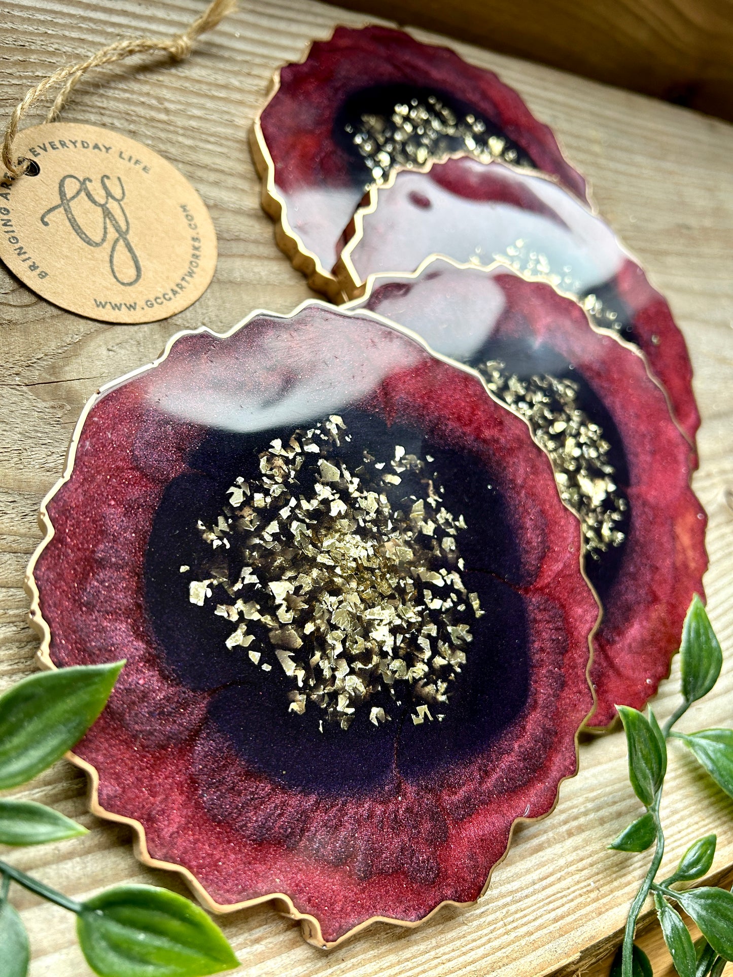 Geode Style Resin Art Coasters - Red, Black and Gold
