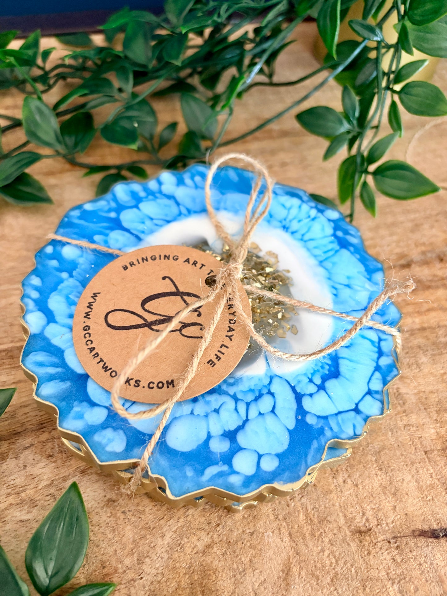 Geode Style Resin Art Coasters - Blue, White and Gold