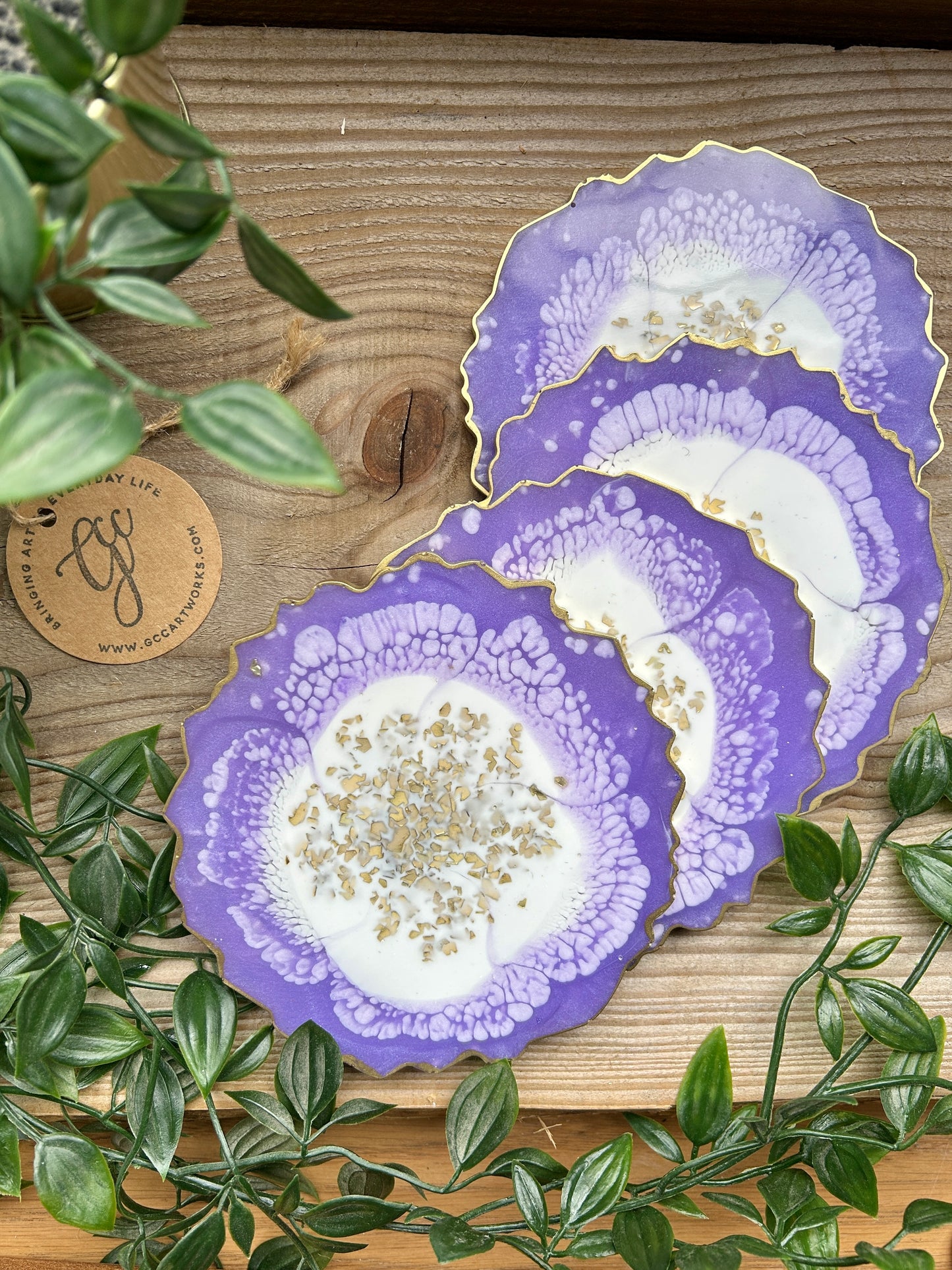 Geode Style Resin Art Coasters - Lilac, White and Gold