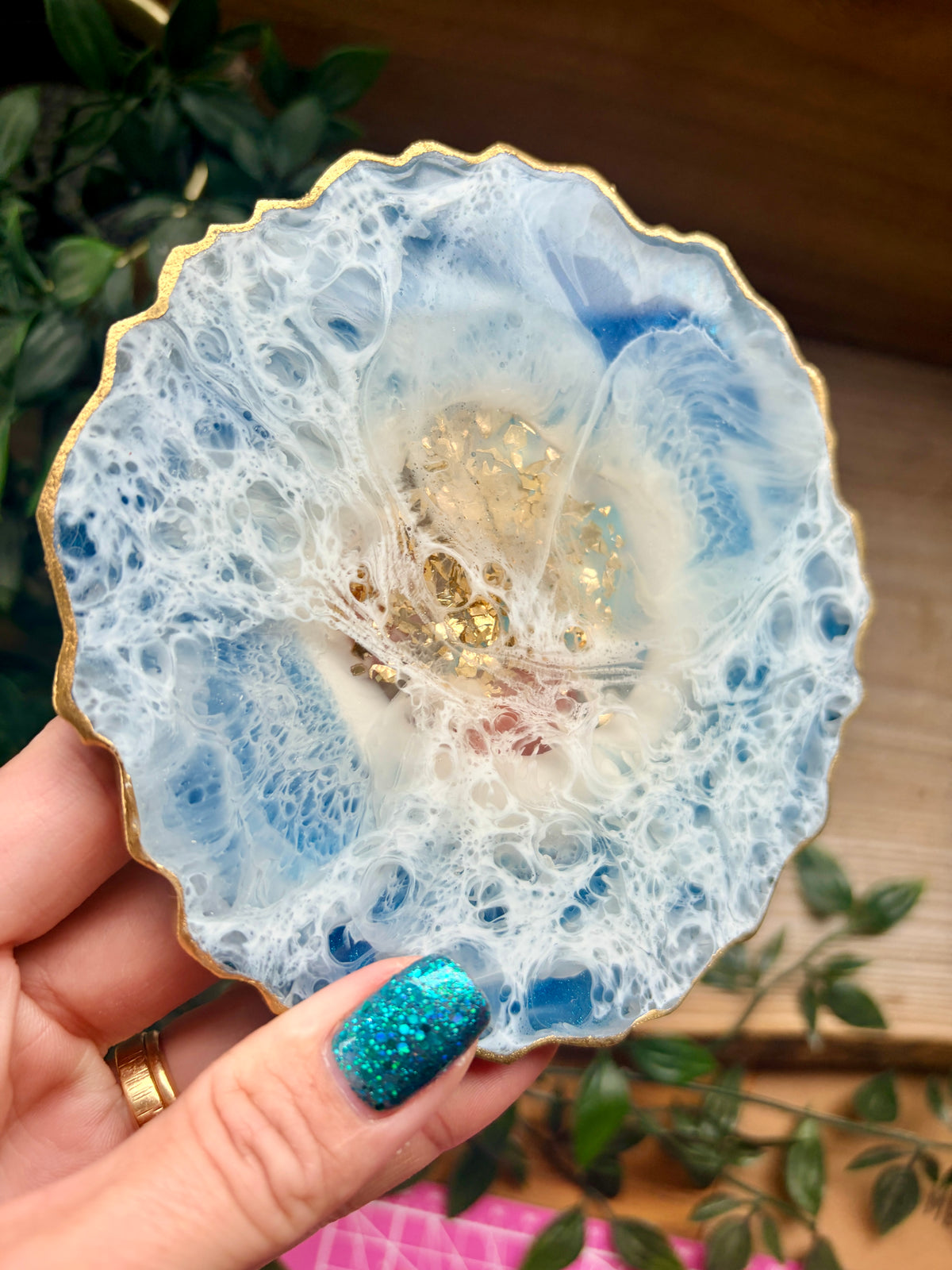 Geode Style Resin Art Coasters- Turquoise, White and Gold