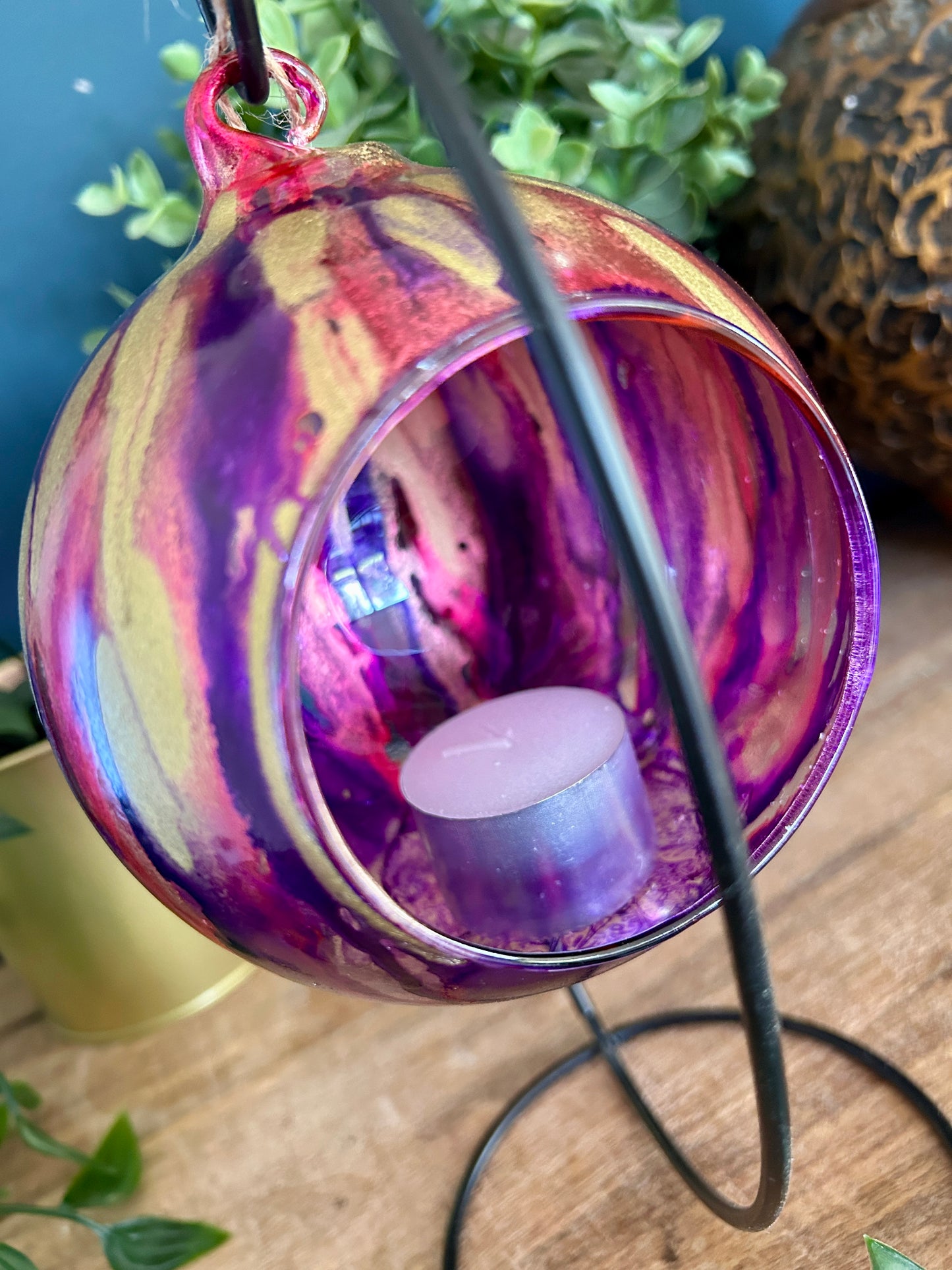 Alcohol Ink Candleholder - Pink, Purple and Gold