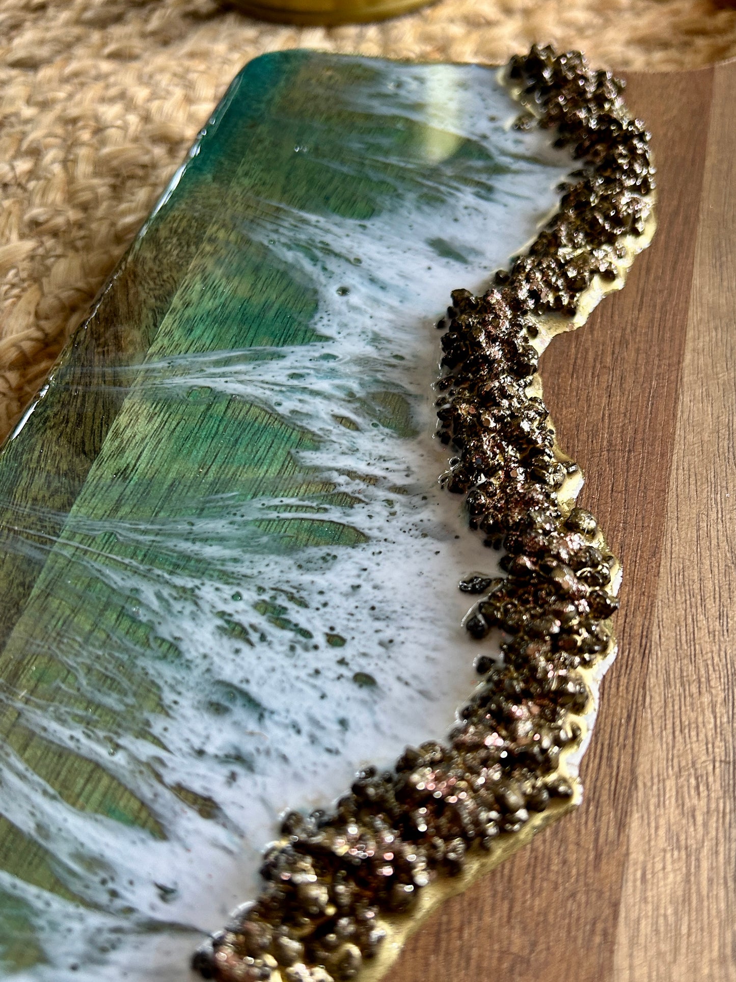 Resin Art Acacia Wood Serving Board - Seascape and Gold