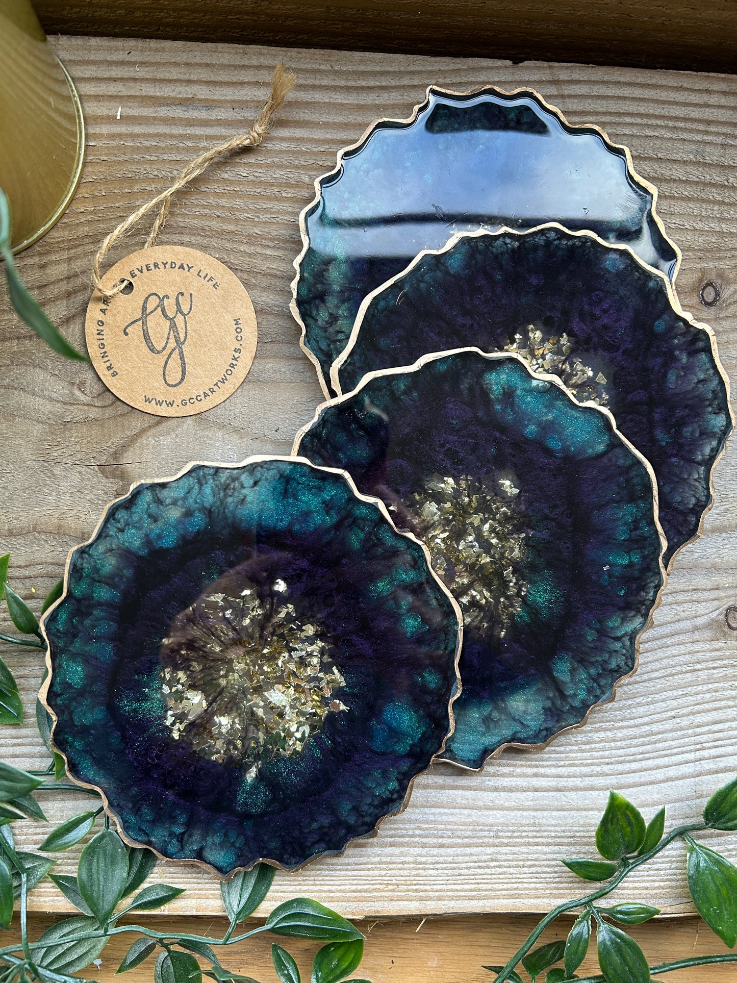 Geode Style Resin Art Coasters - Turquoise, Purple and Gold