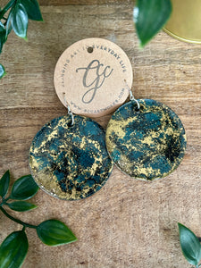 Resin Disc Earrings - Turquoise, Black and Gold