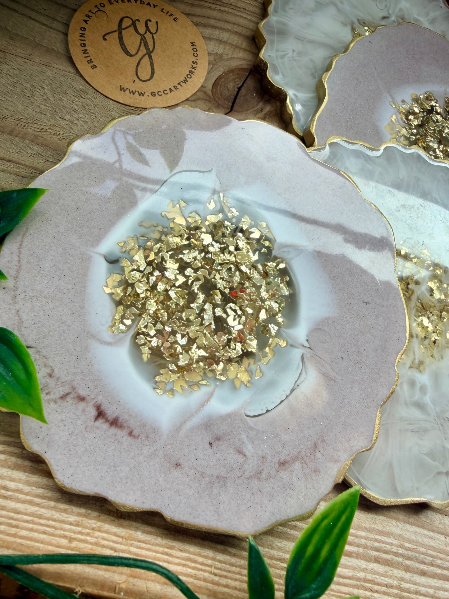 Geode Style Resin Art Coasters - Mink, White and Gold
