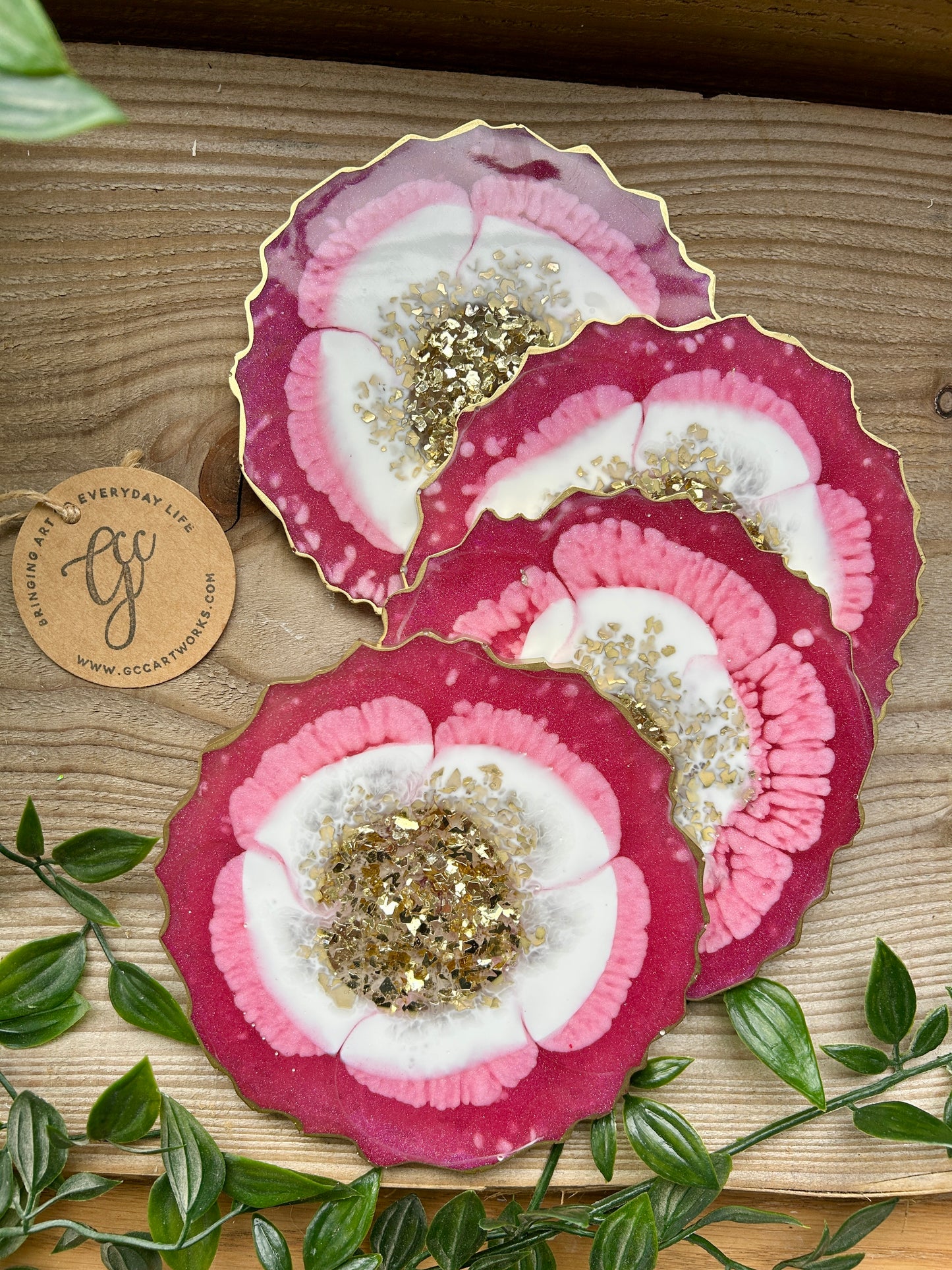 Geode Style Resin Art Coasters - Pink, White and Gold