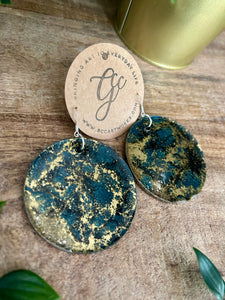 Resin Disc Earrings - Turquoise, Black and Gold