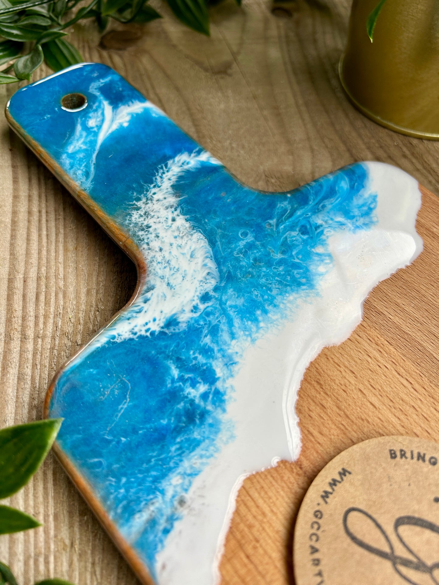 Resin Art Beech Wood Serving Paddle - Seascape