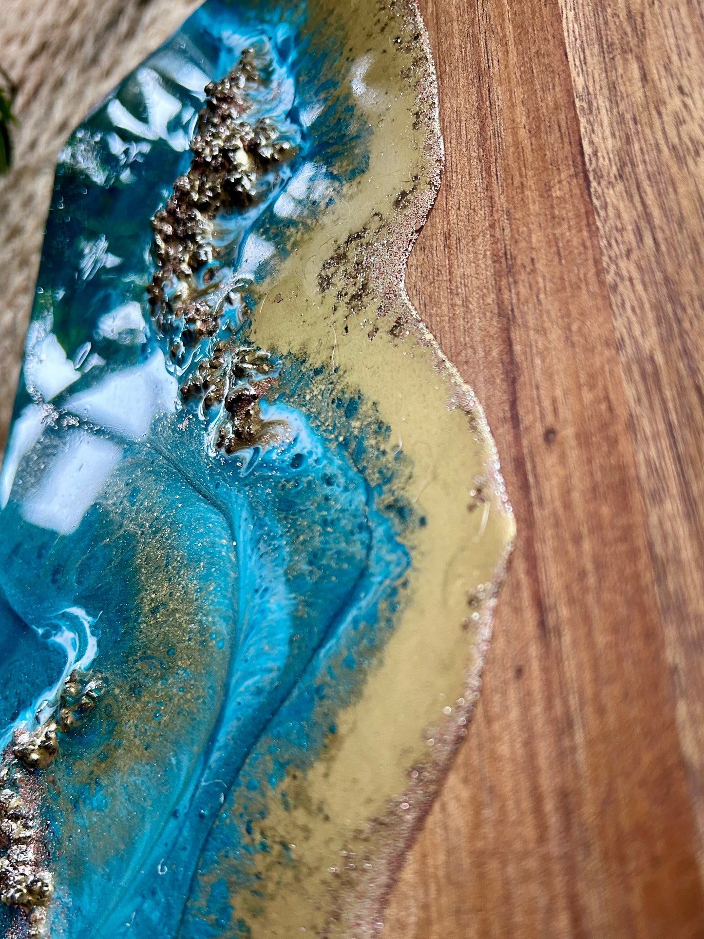 Resin Art Acacia Wood Serving Board - Turquoise and Gold