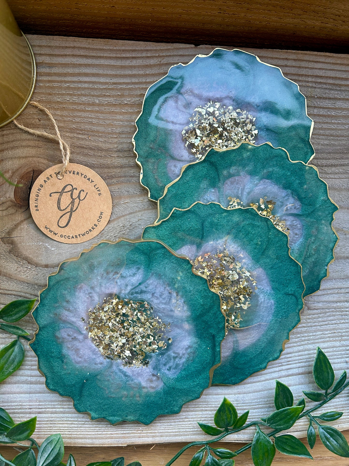 Geode Style Resin Art Coasters - Green, Pink and Gold