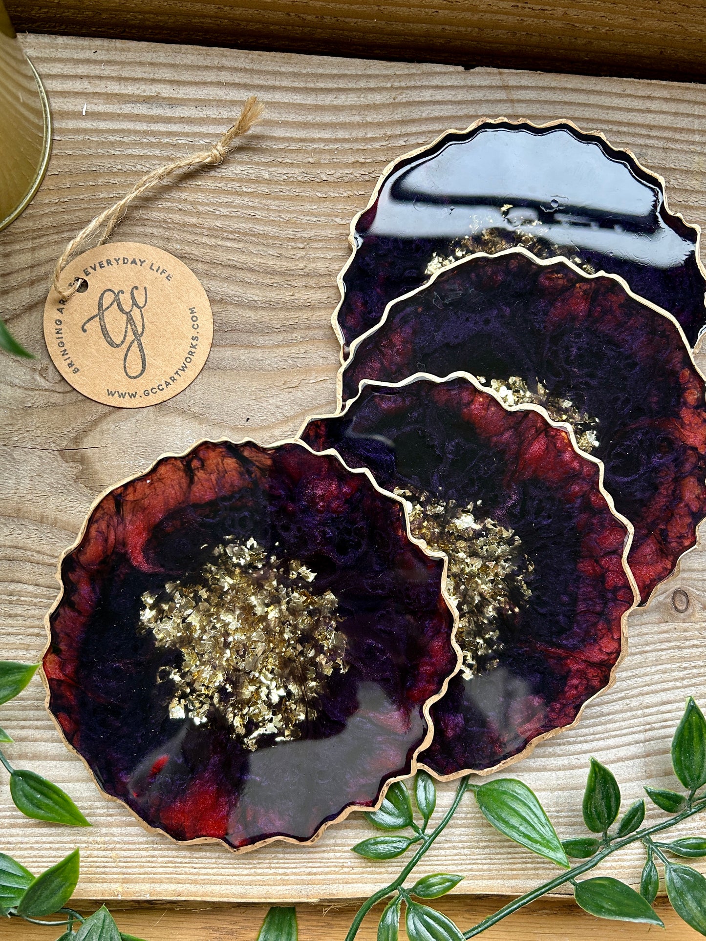 Geode Style Resin Art Coasters - Red, Black and Gold