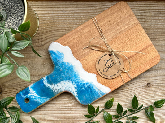 Resin Art Beech Wood Serving Paddle - Seascape