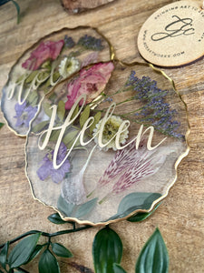 Personalised Coaster with Flowers Preserved in Resin