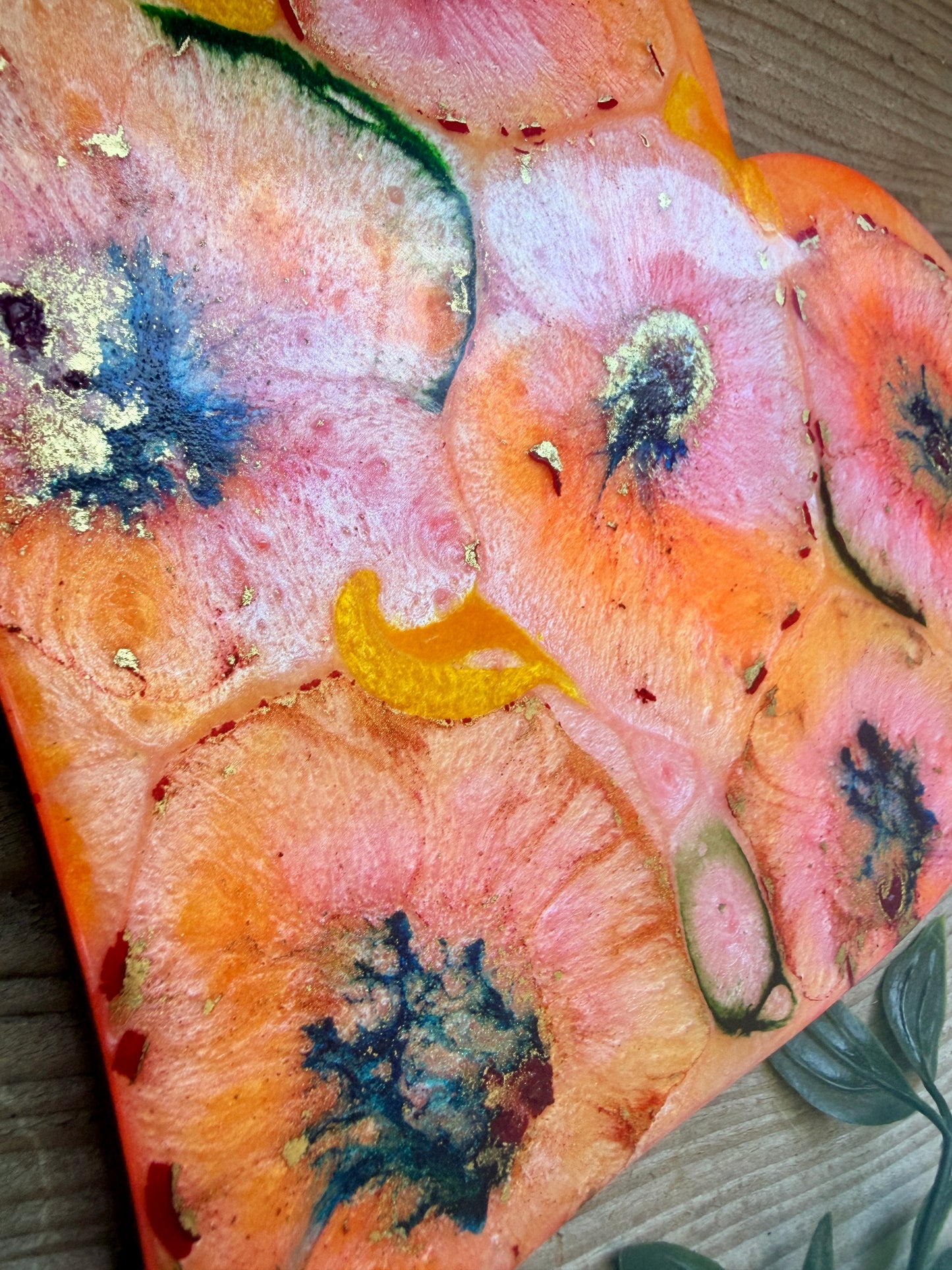 Resin and Ink Original Hanging Heart Artwork