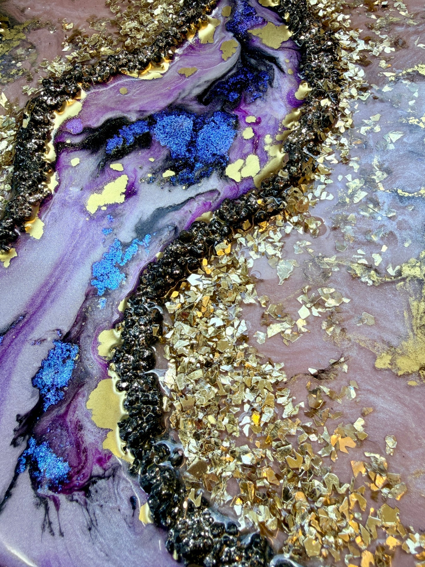 Resin and Ink Original Hanging Artwork - Pink and Gold