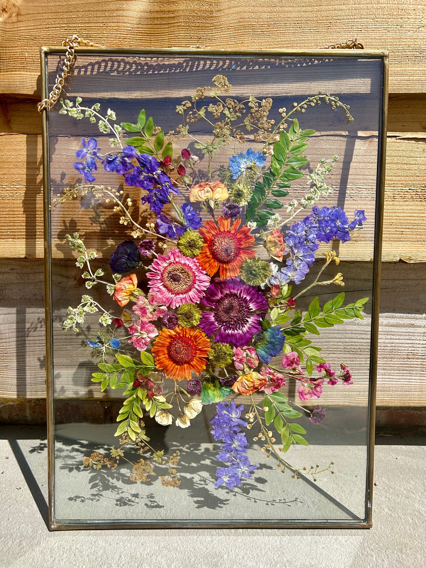 Pressed Wedding Flowers in Hanging Glass Frame