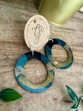 Resin Hoop Earrings - Turquoise, Black and Gold
