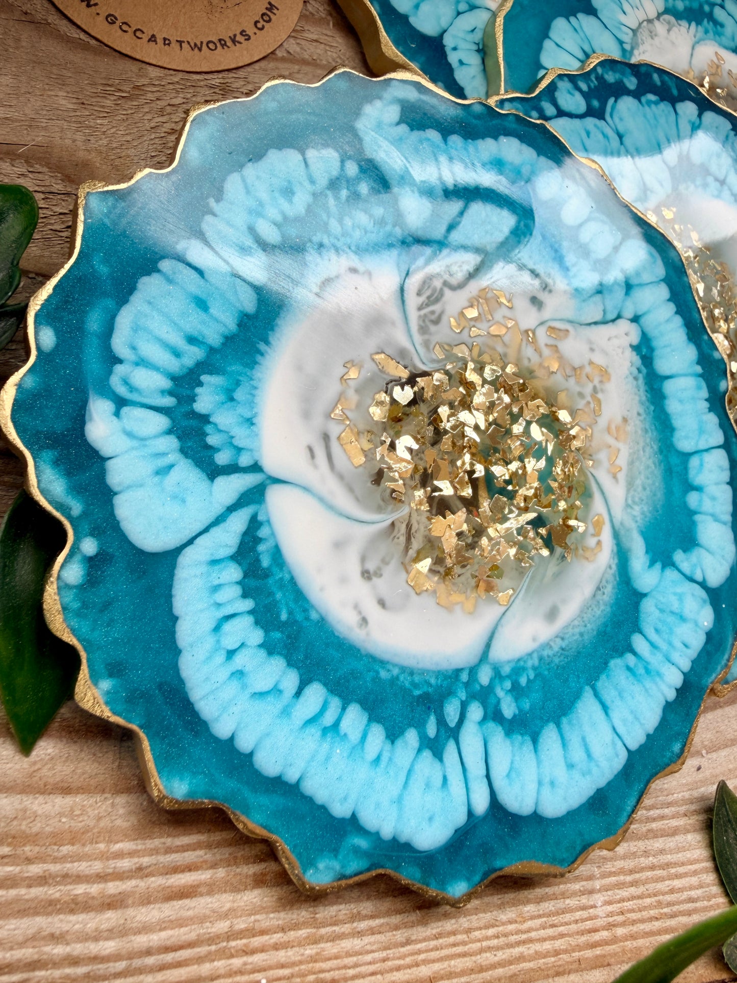 Geode Style Resin Art Coasters - Turquoise, White and Gold