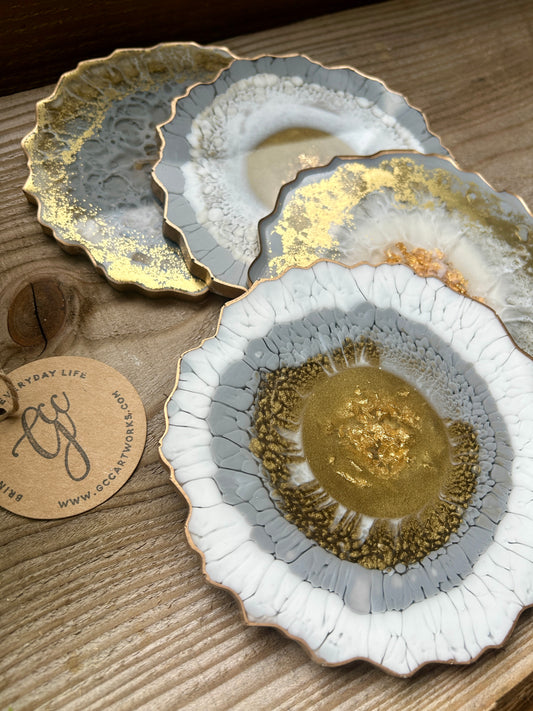 Geode Style Resin Art Coasters - Grey, White and Gold