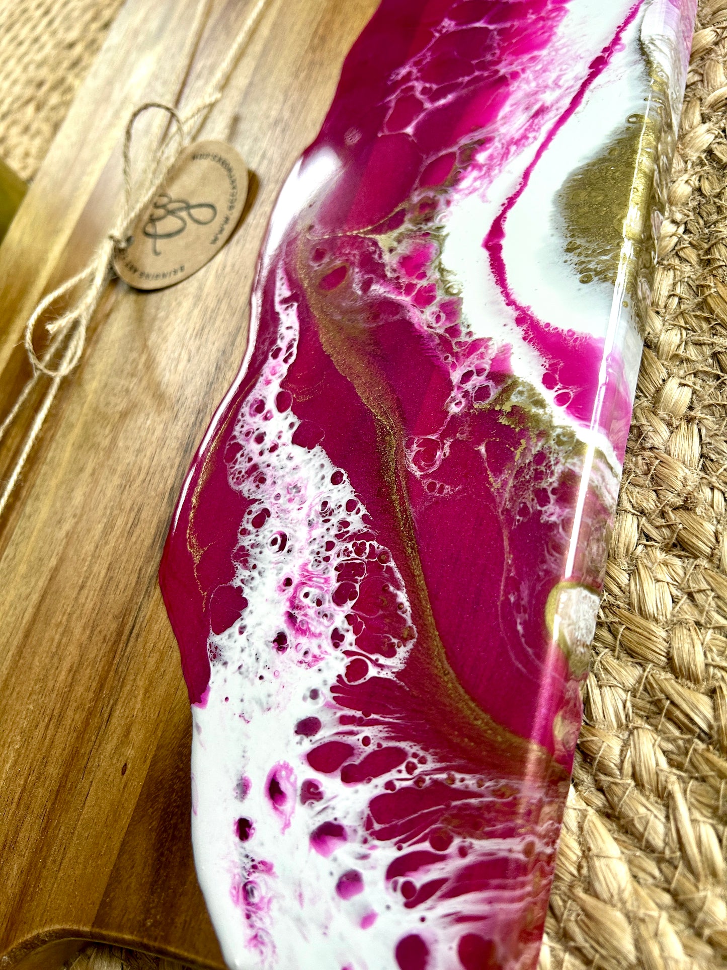 Resin Art Acacia Wood Serving Board - Pink, White and Gold