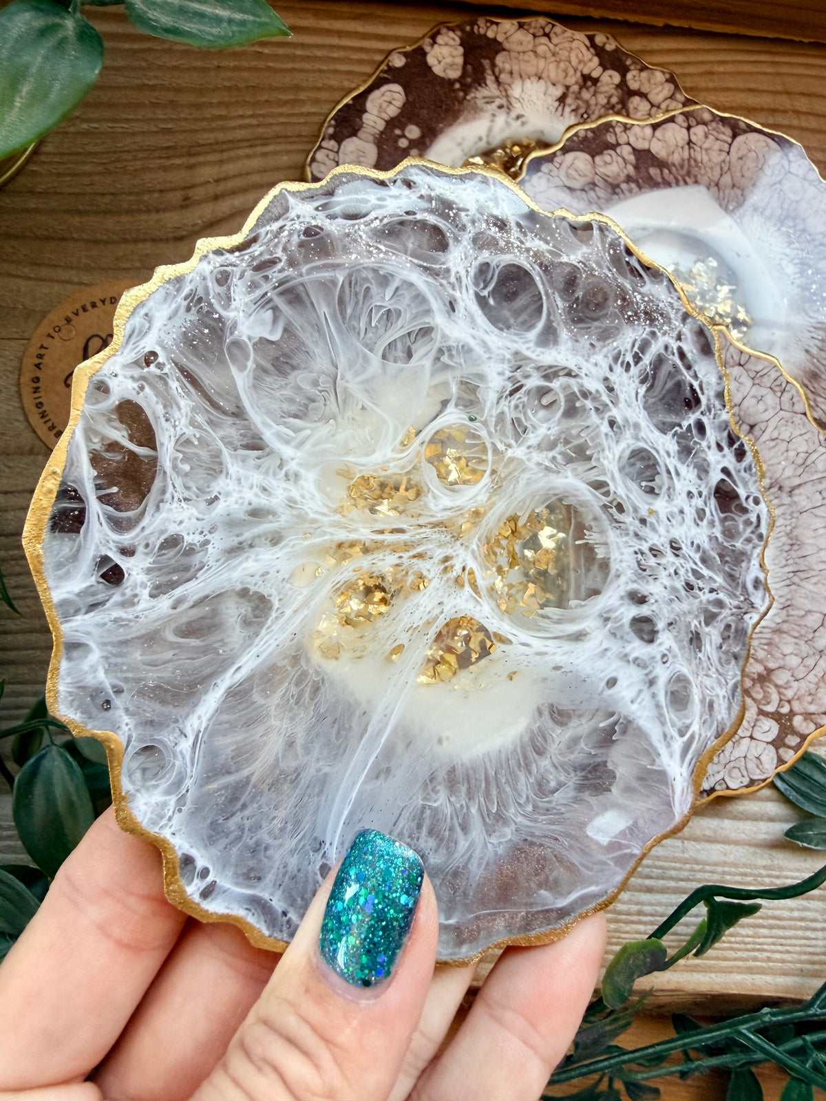 Geode Style Resin Art Coasters- Mocha, White and Gold