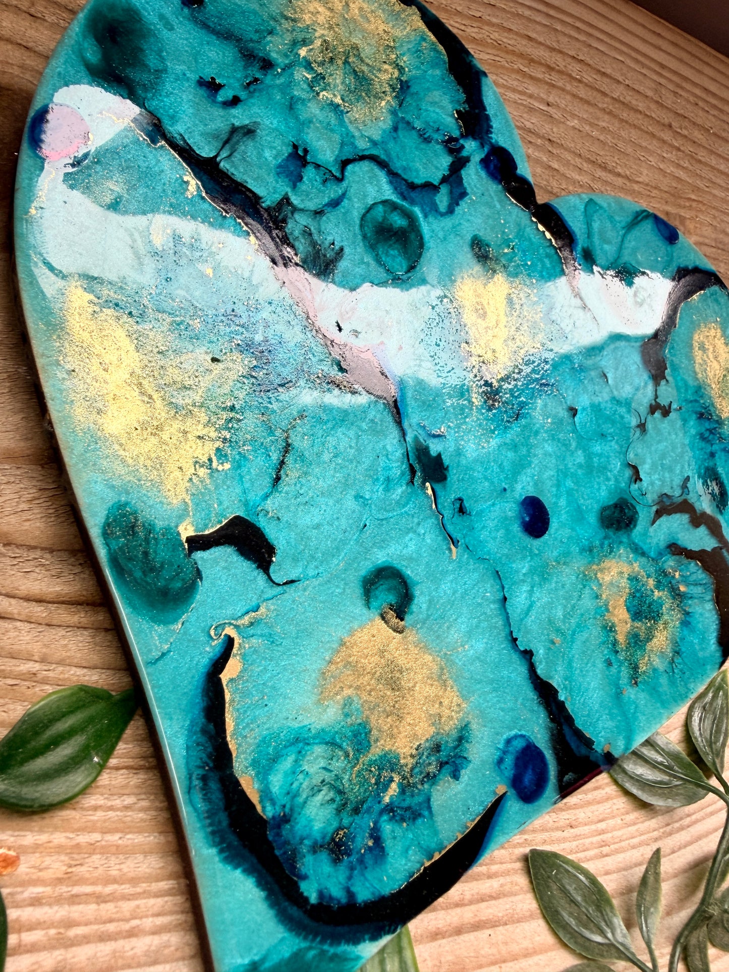 Resin and Ink Original Hanging Heart Artwork
