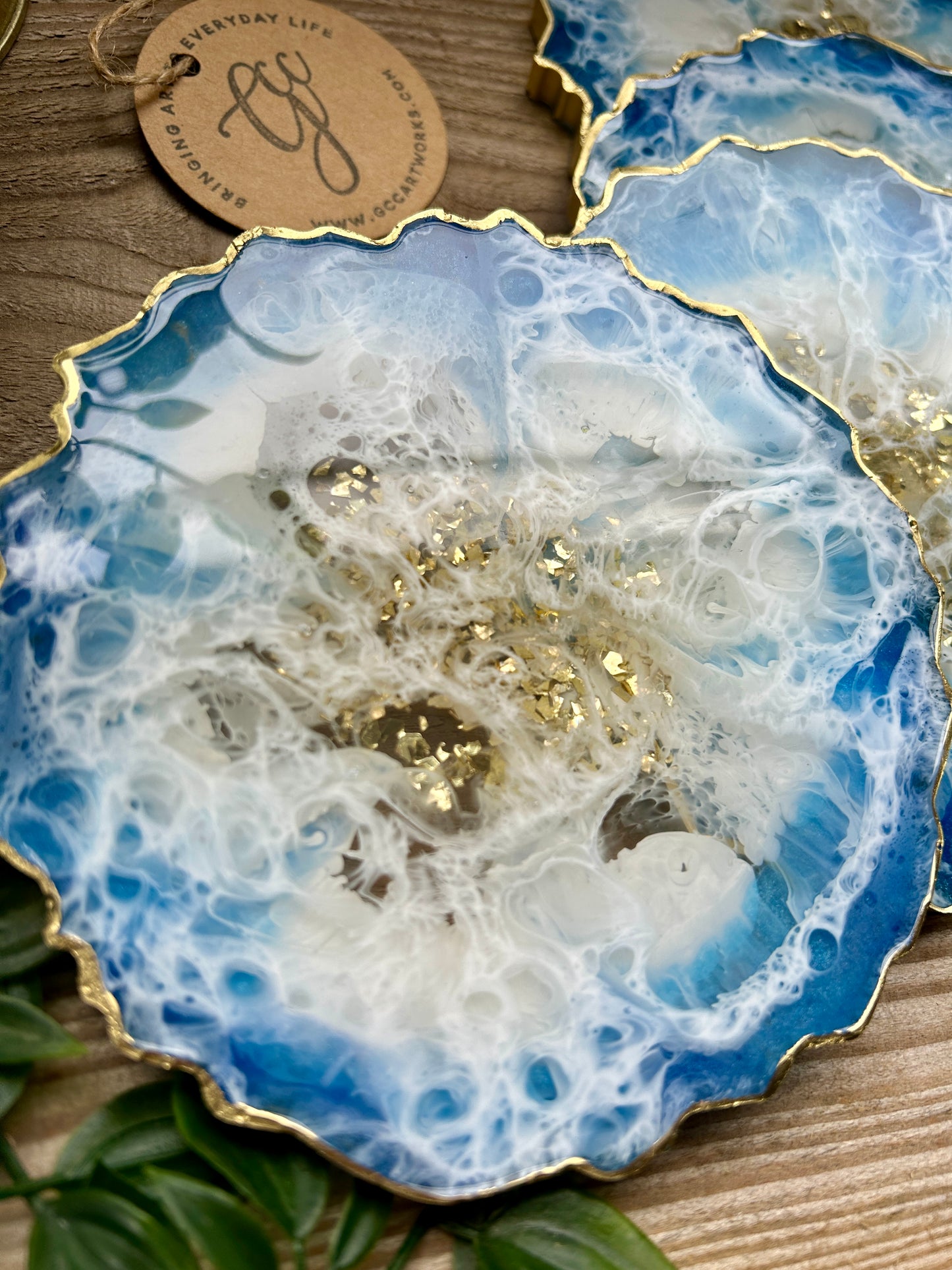 Geode Style Resin Art Coasters - Blue, White and Gold