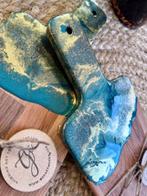 Individual Resin Art Beech Wood Serving Paddle - Turquoise and Gold