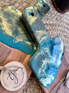 Individual Resin Art Beech Wood Serving Paddle - Turquoise and Gold
