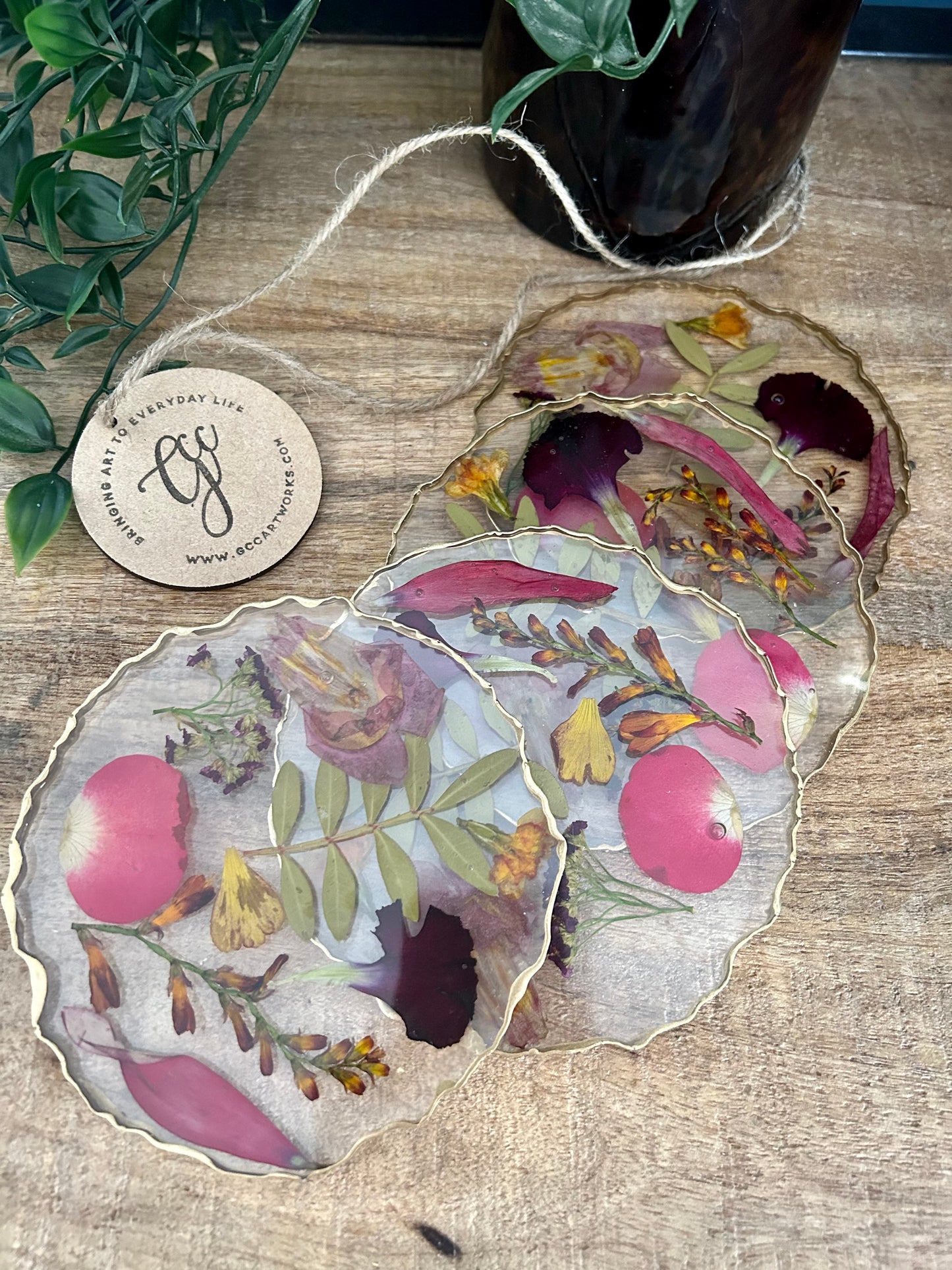 Wedding / Memorial Flowers Preserved in Resin Coasters x 4
