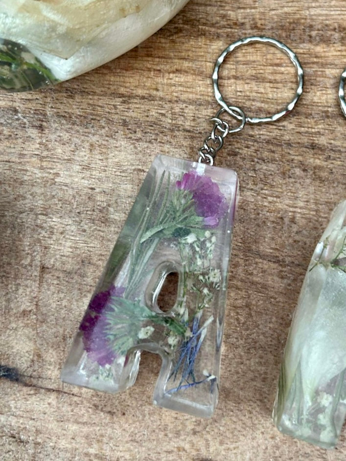Memorial Flowers Resin Letter Keyring