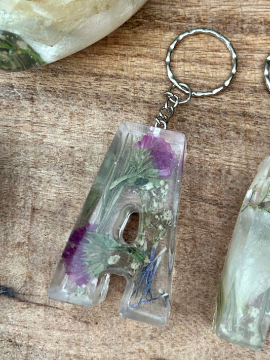 Memorial Flowers Resin Letter Keyring