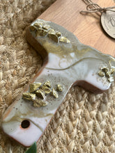 Individual Resin Art Beech Wood Serving Paddle - Taupe, White and Gold