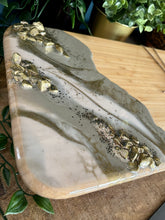 Resin Art Bamboo Raised Serving Board - Taupe, White and Gold