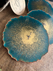 Turquoise and Gold Resin Coasters - Set of 4