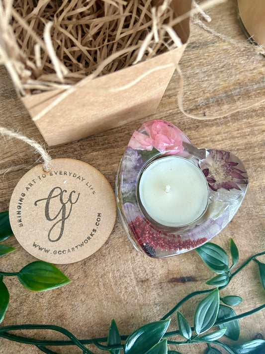 Wedding / Memorial Flowers Preserved in Resin Heart Candleholder