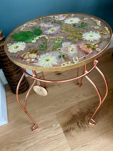 Pressed Flower Resin Table with Rose Gold Base