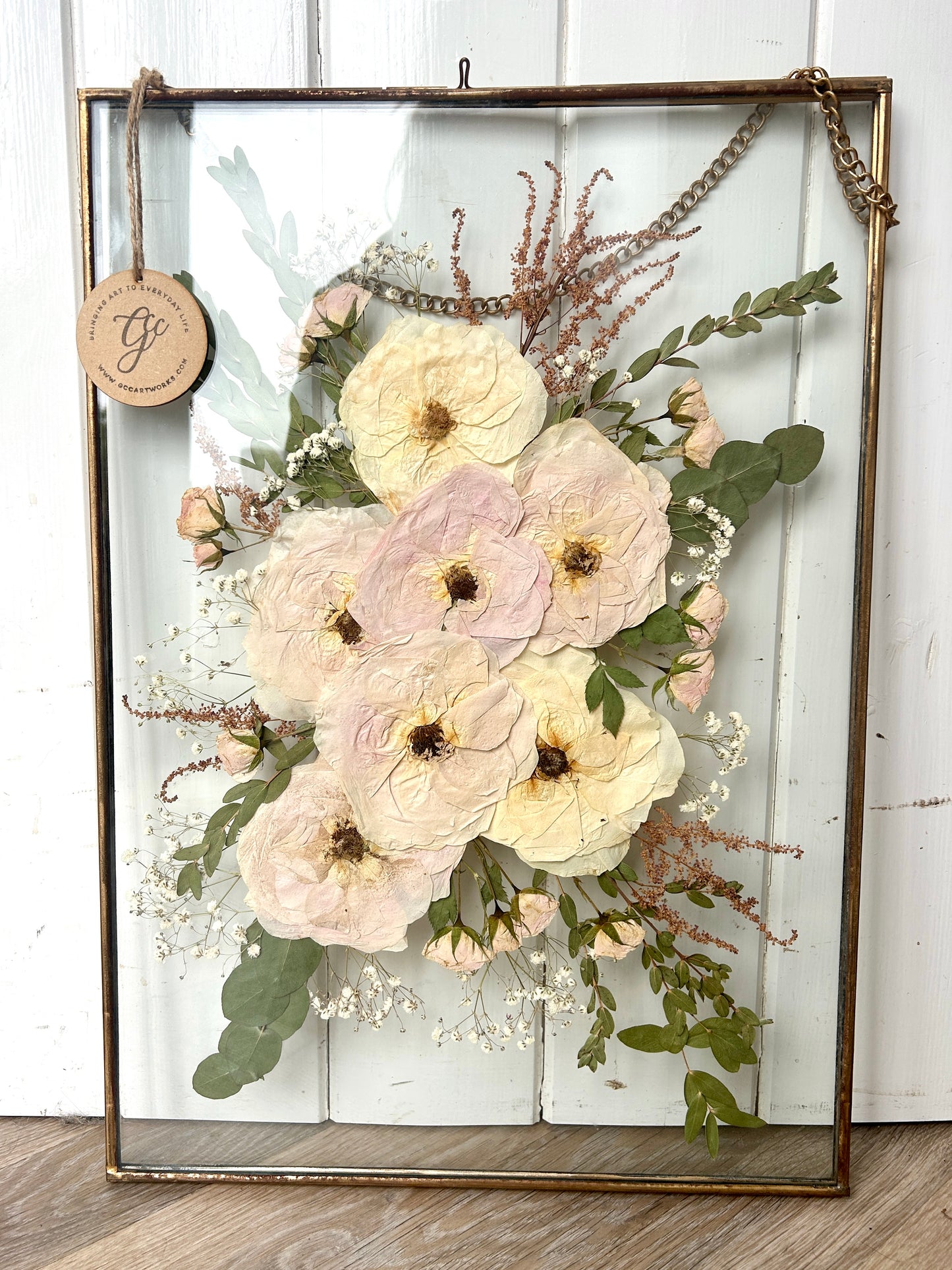 Pressed Wedding Flowers in Hanging Glass Frame