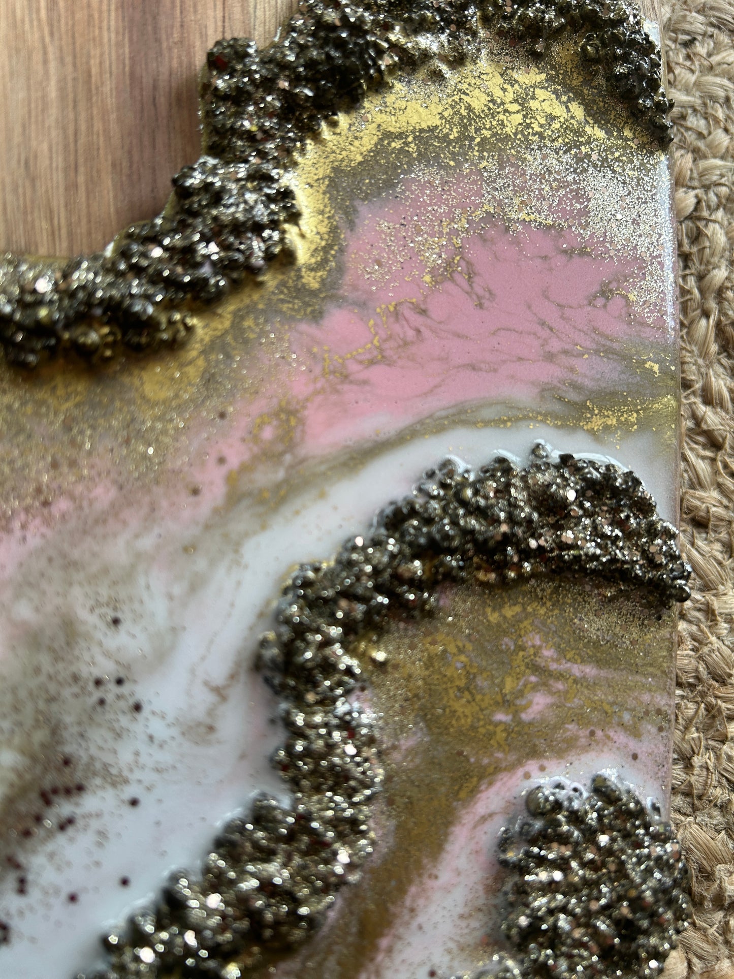 Resin Art Acacia Wood Serving Board - Pink, White and Gold