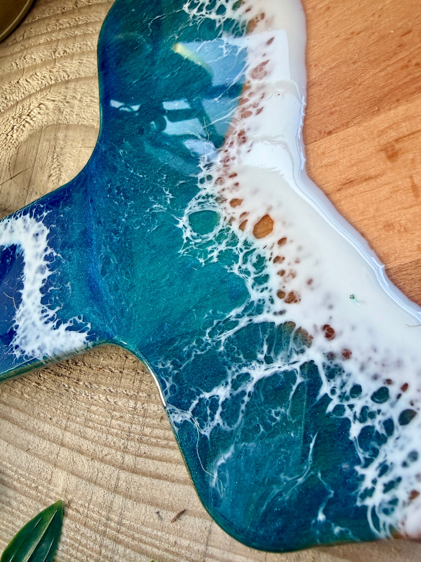 Resin Art Beech Wood Serving Paddle - Waves