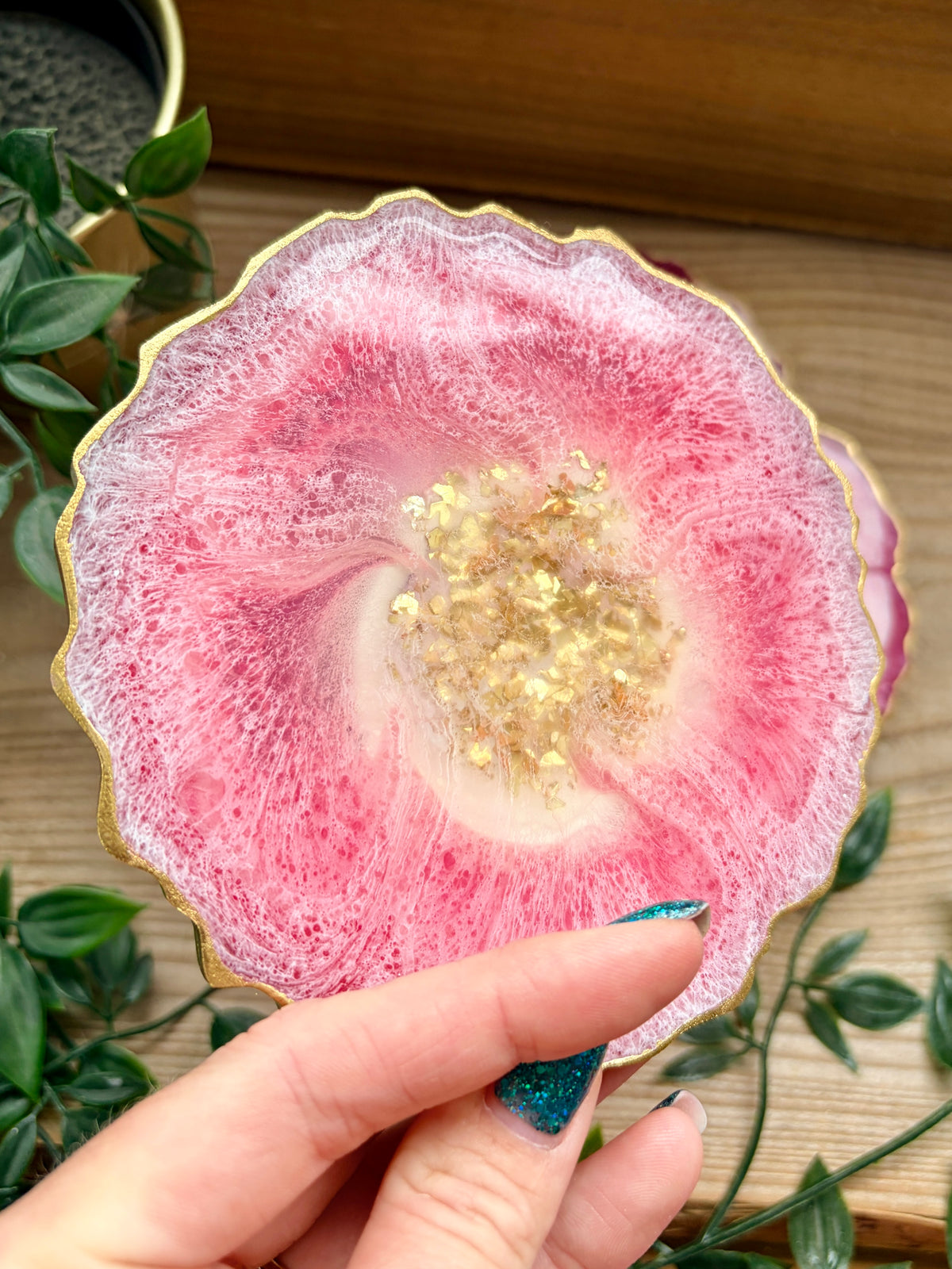 Geode Style Resin Art Coasters- Pink, White and Gold