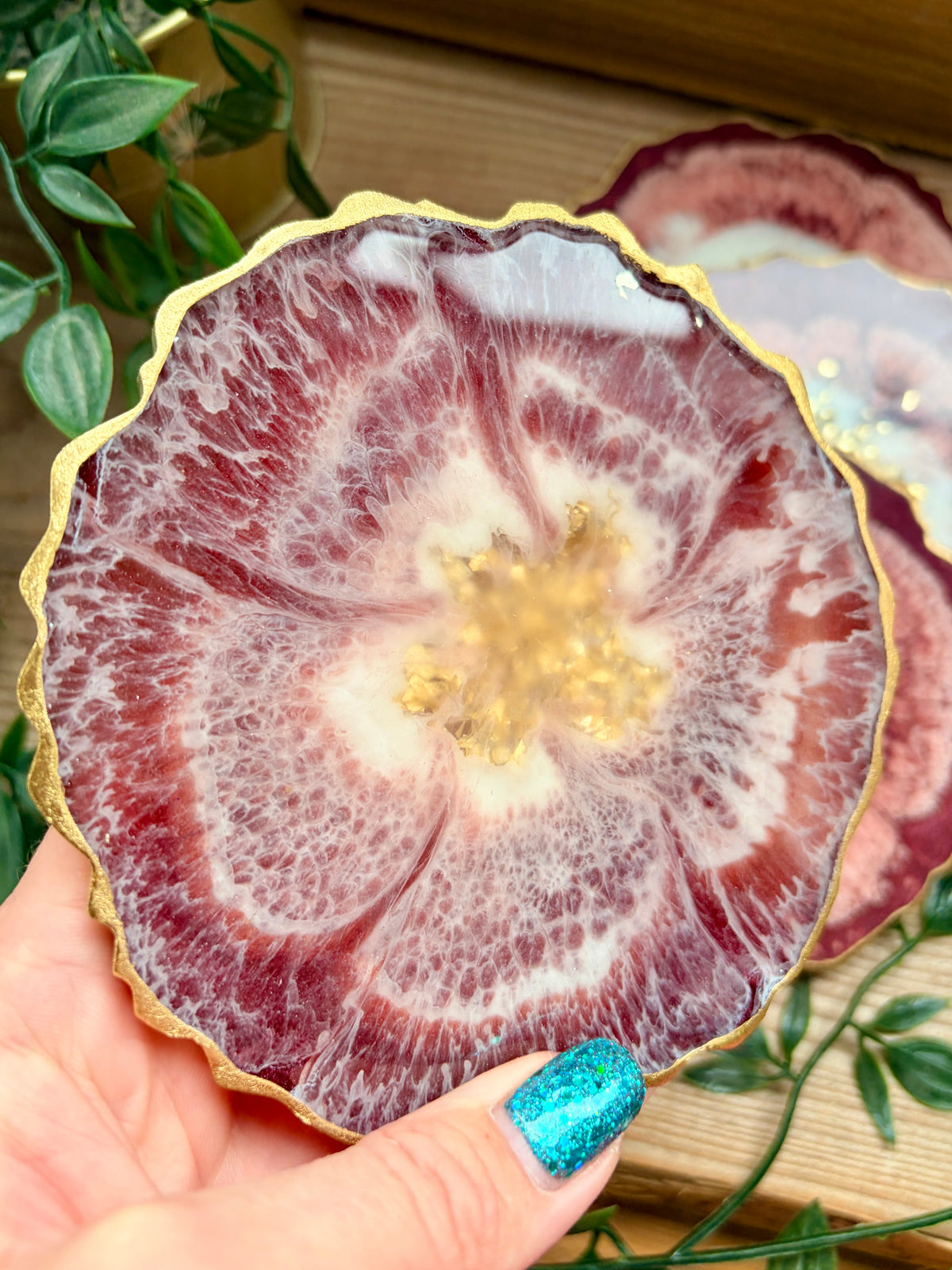 **ON EXHIBITION** Geode Style Resin Art Coasters- Auburn, White and Gold