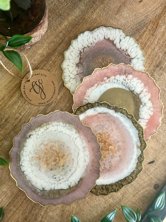 geode style resin coasters, set of 4 with gold metallic edging