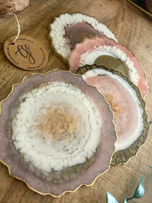 Geode Style Resin Art Coasters - Pink, White and Gold