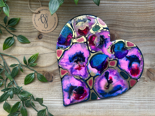 BLOSSOM - Resin and Alcohol Ink Original Hanging Heart Artwork
