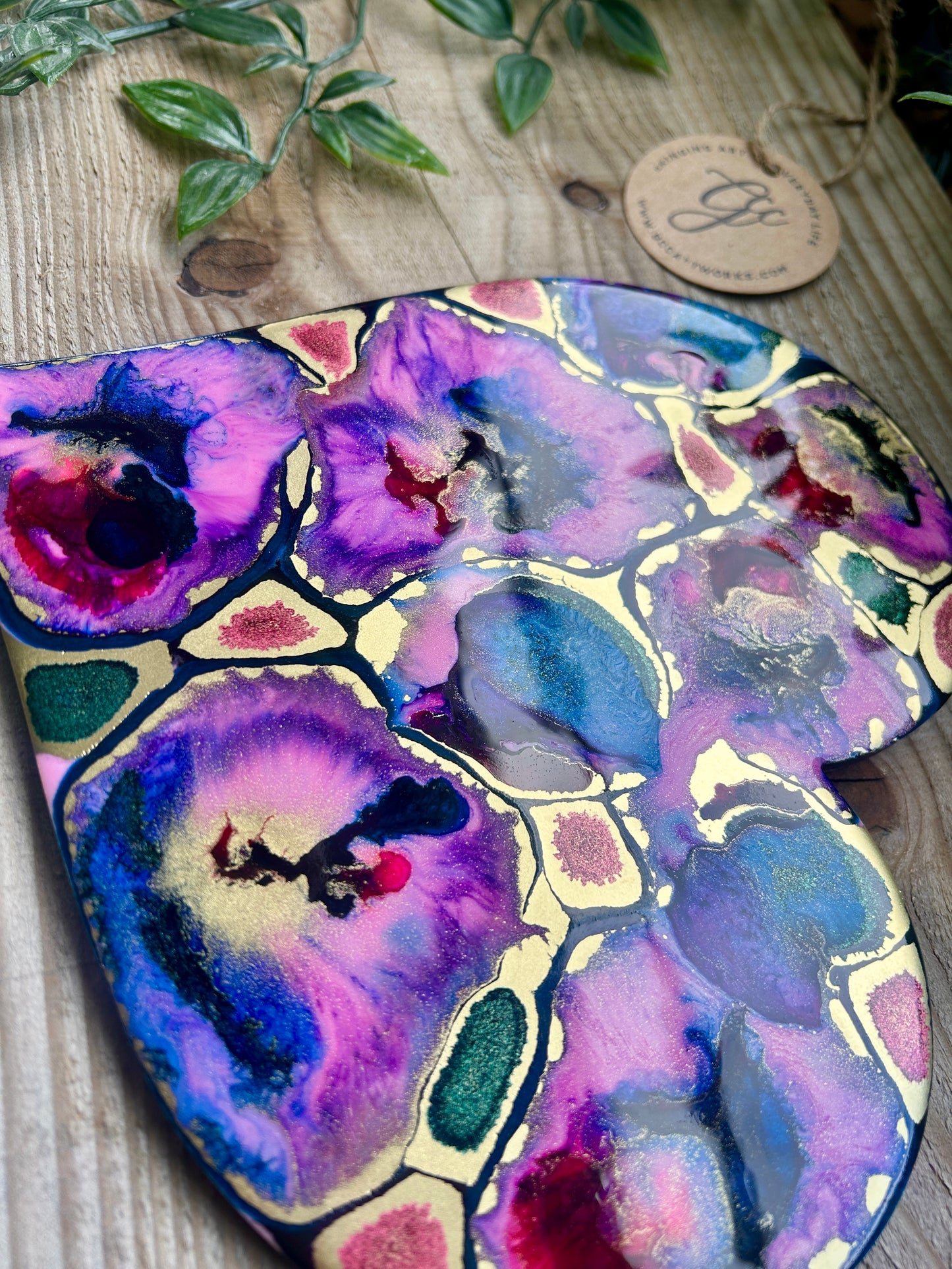 BLOSSOM - Resin and Alcohol Ink Original Hanging Heart Artwork