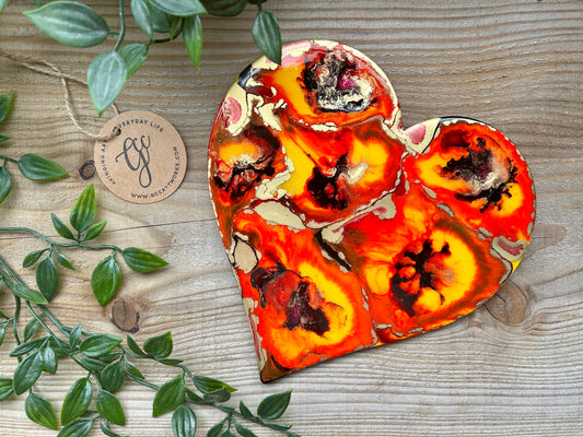 FLAME - Resin and Alcohol Ink Original Hanging Heart Artwork